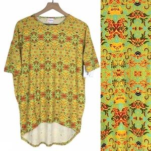 LULAROE Irma Tunic Top Leggings Material Hi Lo Hem Retro Mod Print Size XXS NWT